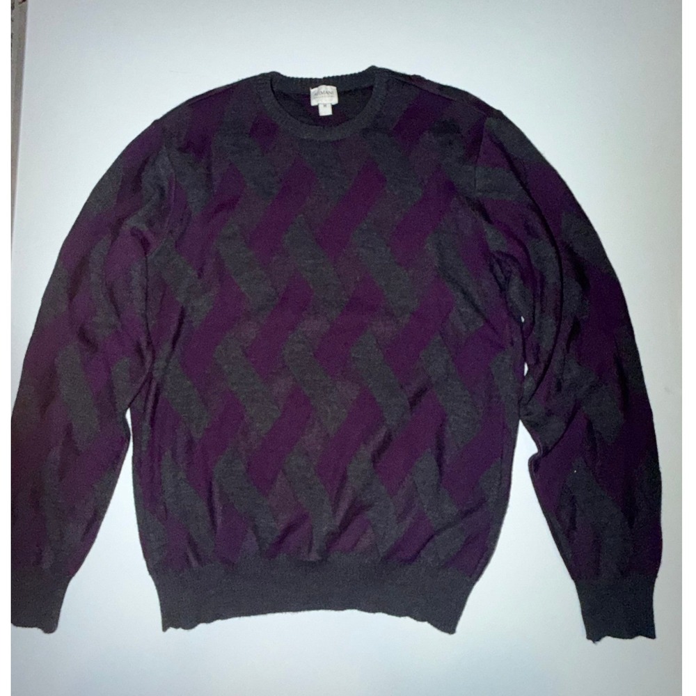 Armani Collezioni Mens Sweater Purple Grey Geometric Basketweave Crew Neck M